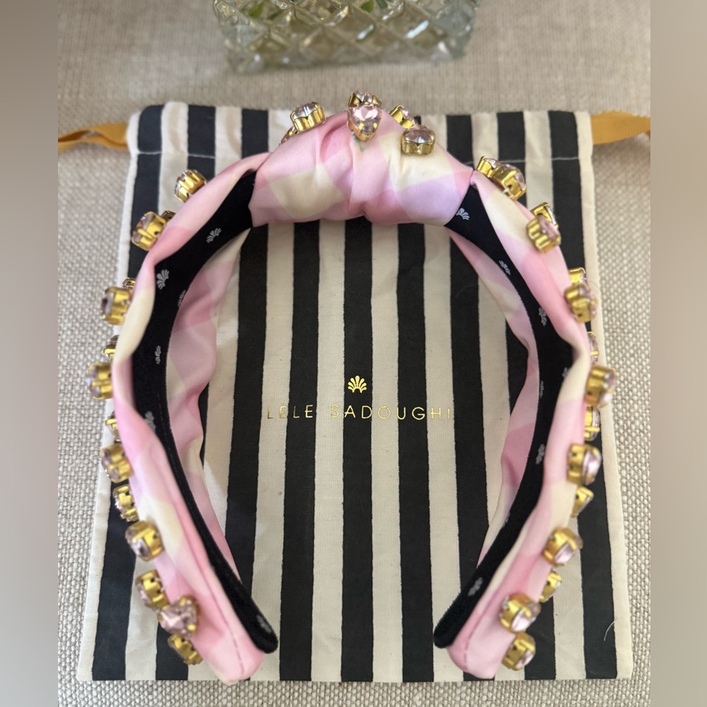 Lele Sadoughi x Stoney Clover Lane Pink Crystal-Embellished Knotted Headband - Picture 2 of 6